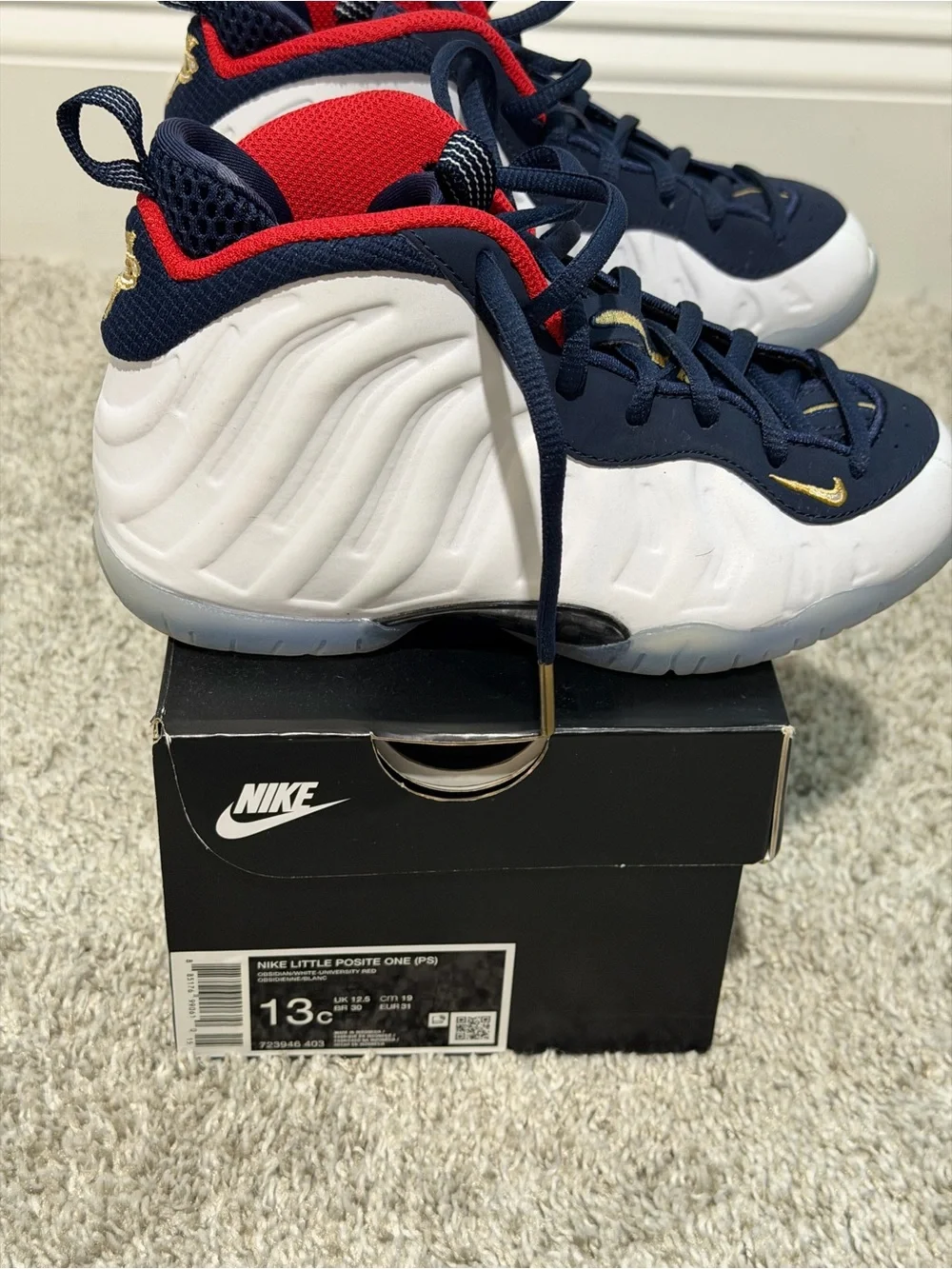 Nike Kids Navy/White/Red Sneakers with Gold Accents